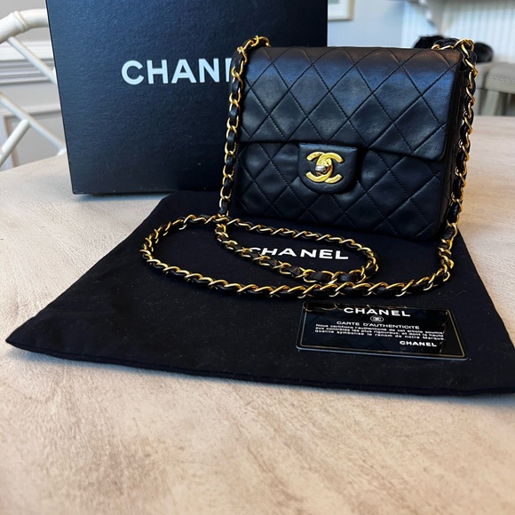 CHANEL Handbags - CHANEL Vintage Mini Square Classic Single Flap Bag - Quilted Lambskin - 24k Gold